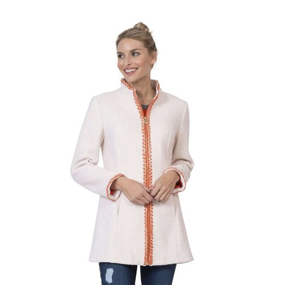 Sail to Sable Hand-Embroidered Boucle Zip Coat in Creme (size L) - Picture 14 of 14